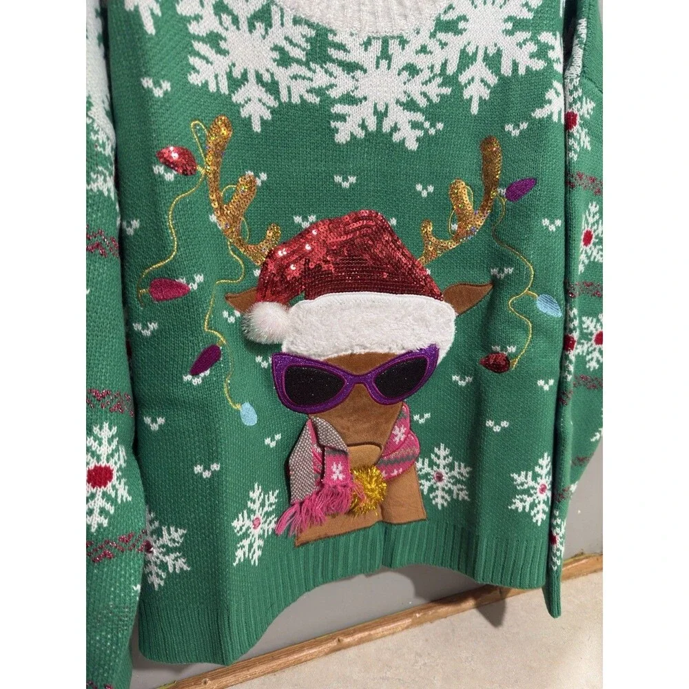 Ugly Christmas Sweater Pug Reindeer Colorful Long Sleeve Knit Adult Unisex XL - Picture 2 of 7